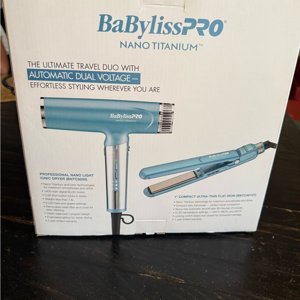 BaByliss Travel Hairdryer and 1" Flat Iron Set - Teal